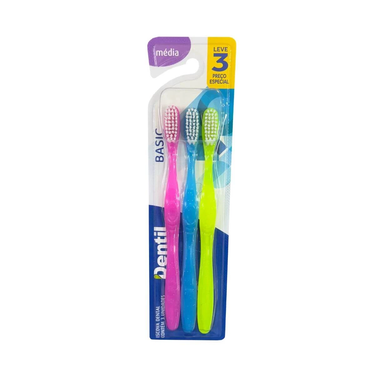 ESCOVA DE DENTE DENTIL BASIC MÉDIA PACK 3UN — Dentil | Farmácia Resyla