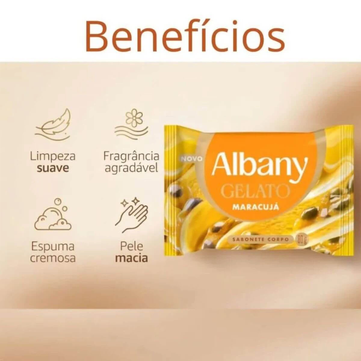 SABONETE BARRA ALBANY GELATO MARACUJA 80G — imagem 2 | Farmácia Resyla