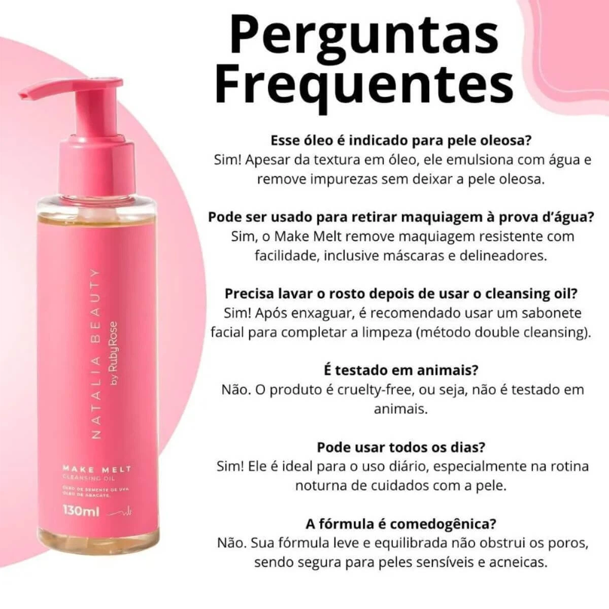 CLEASING OIL MAKE MELT NATALIA BEAUTY BY RUBY ROSE 130ML — imagem 3 | Farmácia Resyla