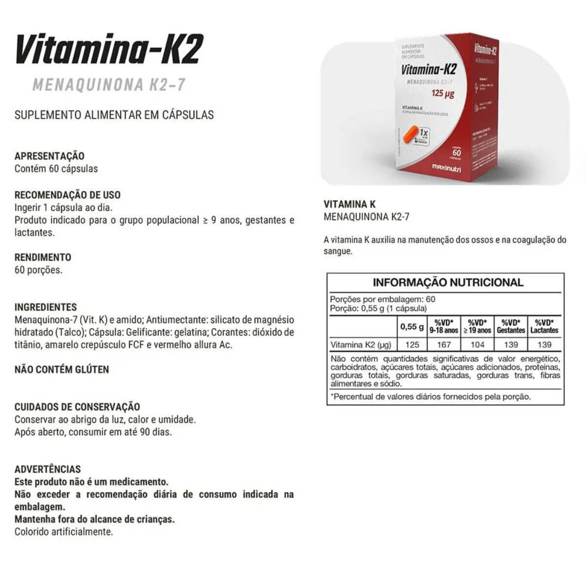 VITAMINA K2 60CAPS - MAXINUTRI — imagem 3 | Farmácia Resyla