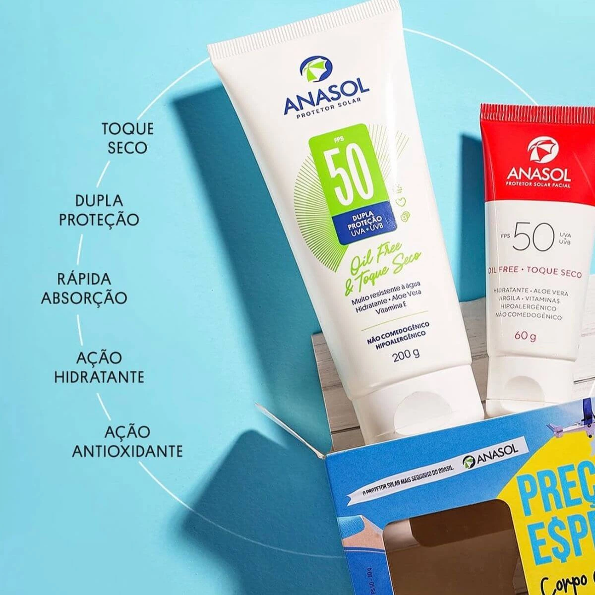KIT PROTETOR SOLAR ANASOL CORPORAL FPS50 200G + FACIAL FPS50 60G — imagem 3 | Farmácia Resyla