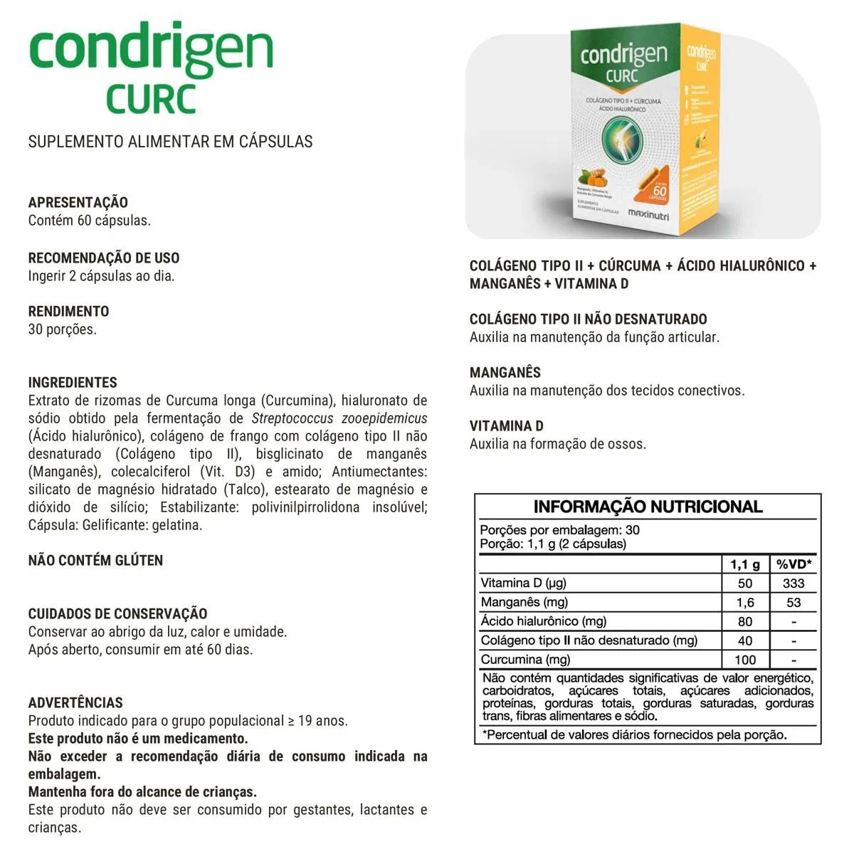 CONDRIGEN CURC 60CP - MAXINUTRI — imagem 3 | Farmácia Resyla