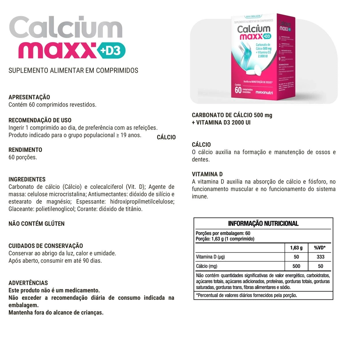 CALCIUM MAXX D3 60CP - MAXINUTRI — imagem 3 | Farmácia Resyla