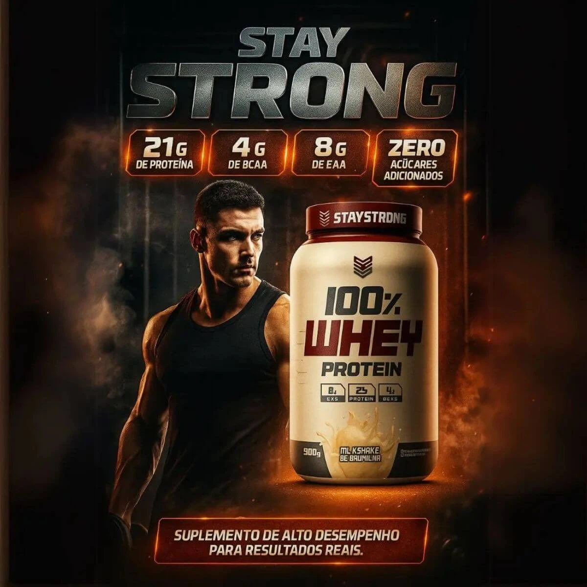 WHEY PROTEIN 100% STAY STRONG SABOR MORANGO 900G — imagem 2 | Farmácia Resyla