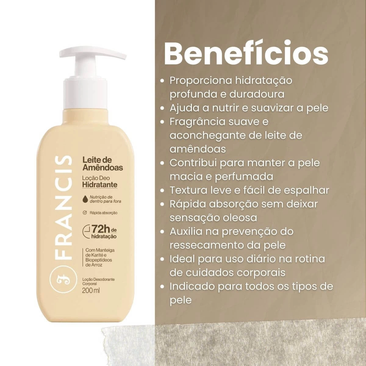 LOCAO HIDRATANTE CORPORAL FRANCIS LEITE DE AMENDOAS 200ML — imagem 2 | Farmácia Resyla