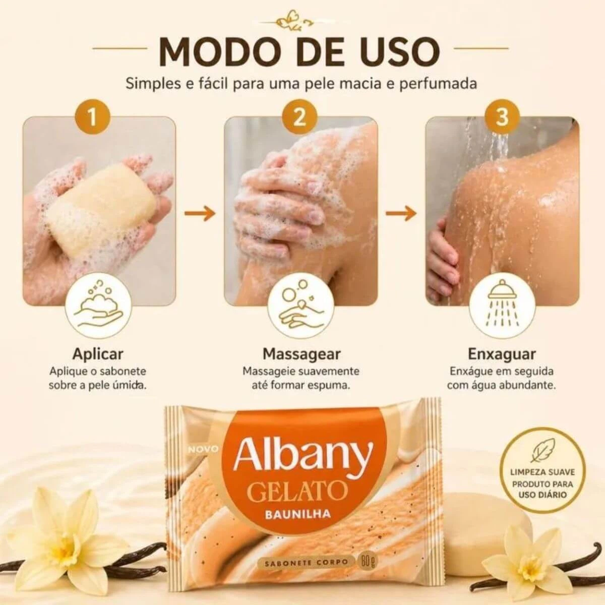 SABONETE BARRA ALBANY GELATO BAUNILHA 80G — imagem 3 | Farmácia Resyla