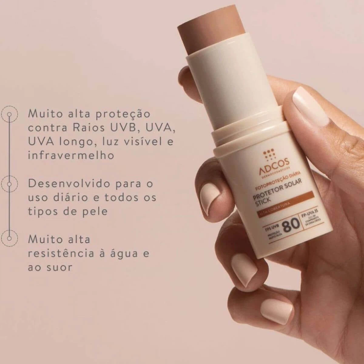 PROTETOR SOLAR ADCOS STICK FPS80 NUDE 17G — imagem 2 | Farmácia Resyla