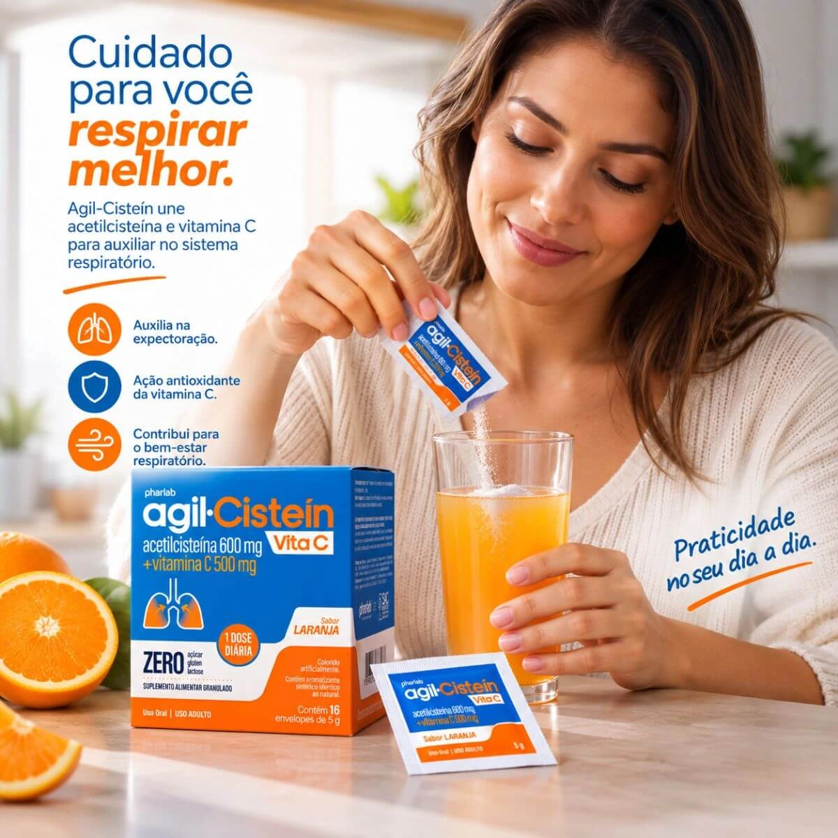AGIL-CISTEIN + VITAMINA C 600MG 16 ENV - PHARLAB — imagem 3 | Farmácia Resyla