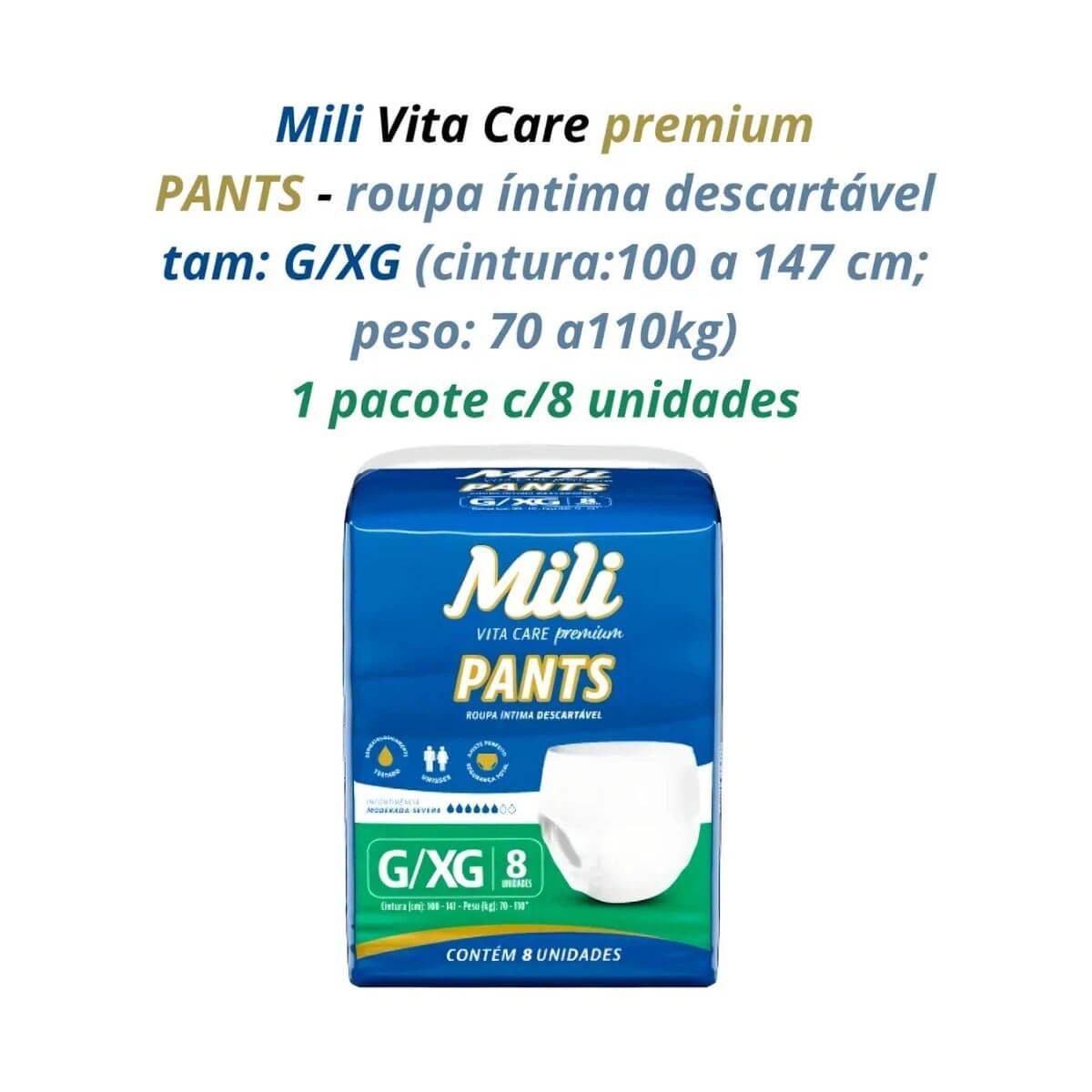 FRALDA GERIÁTRICA MILI VITA CARE PANTS G/XG C/8UN — imagem 2 | Farmácia Resyla