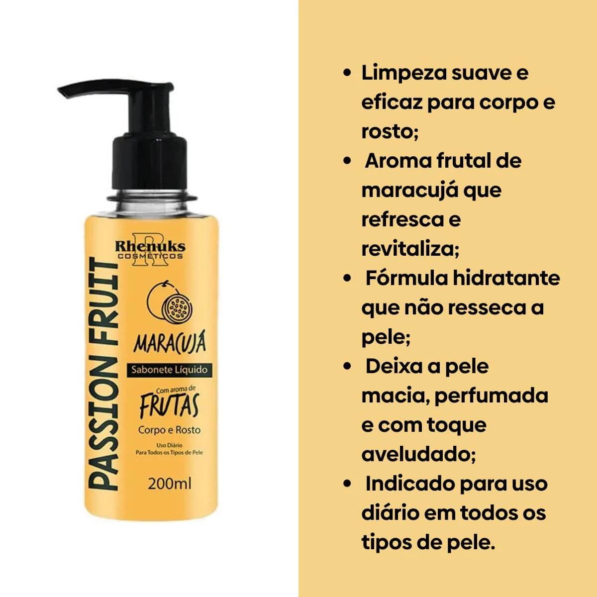 SABONETE LIQUIDO RHENUKS CORPO E ROSTO MARACUJÁ 200ML — imagem 2 | Farmácia Resyla