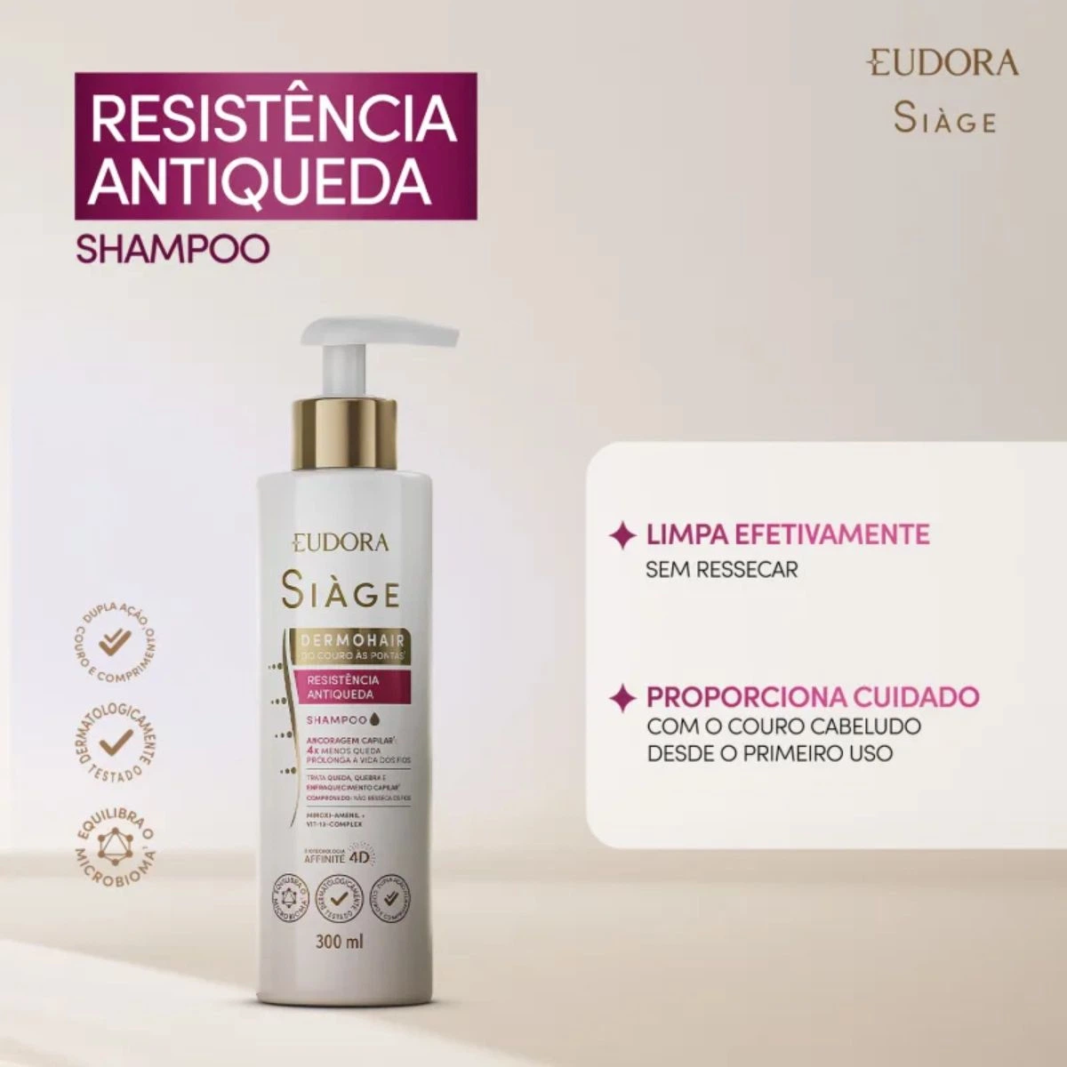 SHAMPOO RESISTÊNCIA ANTIQUEDA  EUDORA SIÀGE DERMO HAIR 300ML — imagem 2 | Farmácia Resyla