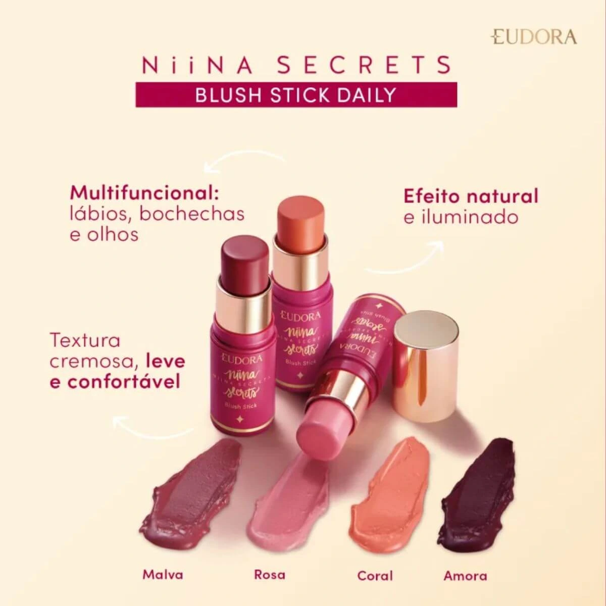 BLUSH STICK DAILY NIINA SECRETS COR CORAL — imagem 4 | Farmácia Resyla
