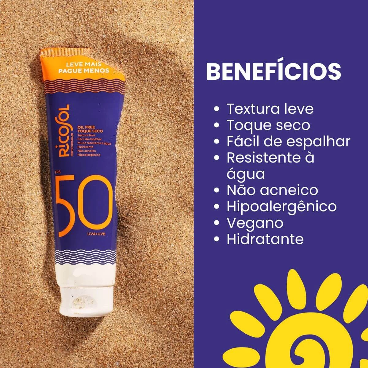 KIT 5% DE DESCONTO PROTETOR SOLAR CORPORAL RICOSOL FPS50 OIL FREE 180G 2 UNIDADES — imagem 2 | Farmácia Resyla