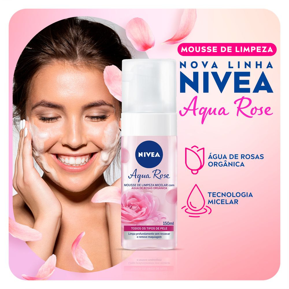 Mousse de Limpeza Facial Nivea Aqua Rose com Água de Rosas Orgânica 150ml — imagem 3 | Farmácia Resyla