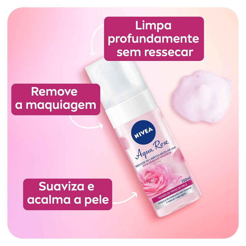 Mousse de Limpeza Facial Nivea Aqua Rose com Água de Rosas Orgânica 150ml — imagem 4 | Farmácia Resyla