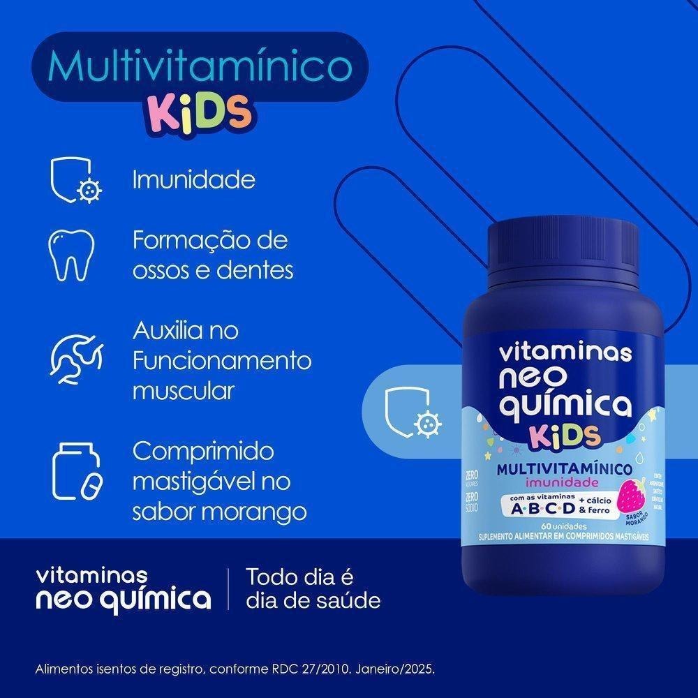 Neo Química Kids Multivitamínico Sabor Morango Zero Açúcar 60 Comprimidos Mastigáveis — imagem 4 | Farmácia Resyla