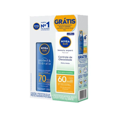 Nivea Sun Kit Protetor Solar Protect & Hidrata Fps70 200ml + Nivea Sun Facial Beauty Expert Pele Oleosa Fps50 60g — Nivea | Farmácia Resyla