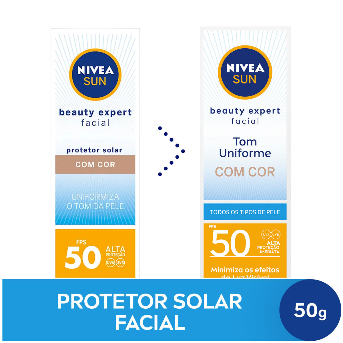 NIVEA SUN Protetor Solar Facial Beauty Expert Com Cor FPS 50 50g — Nivea | Farmácia Resyla