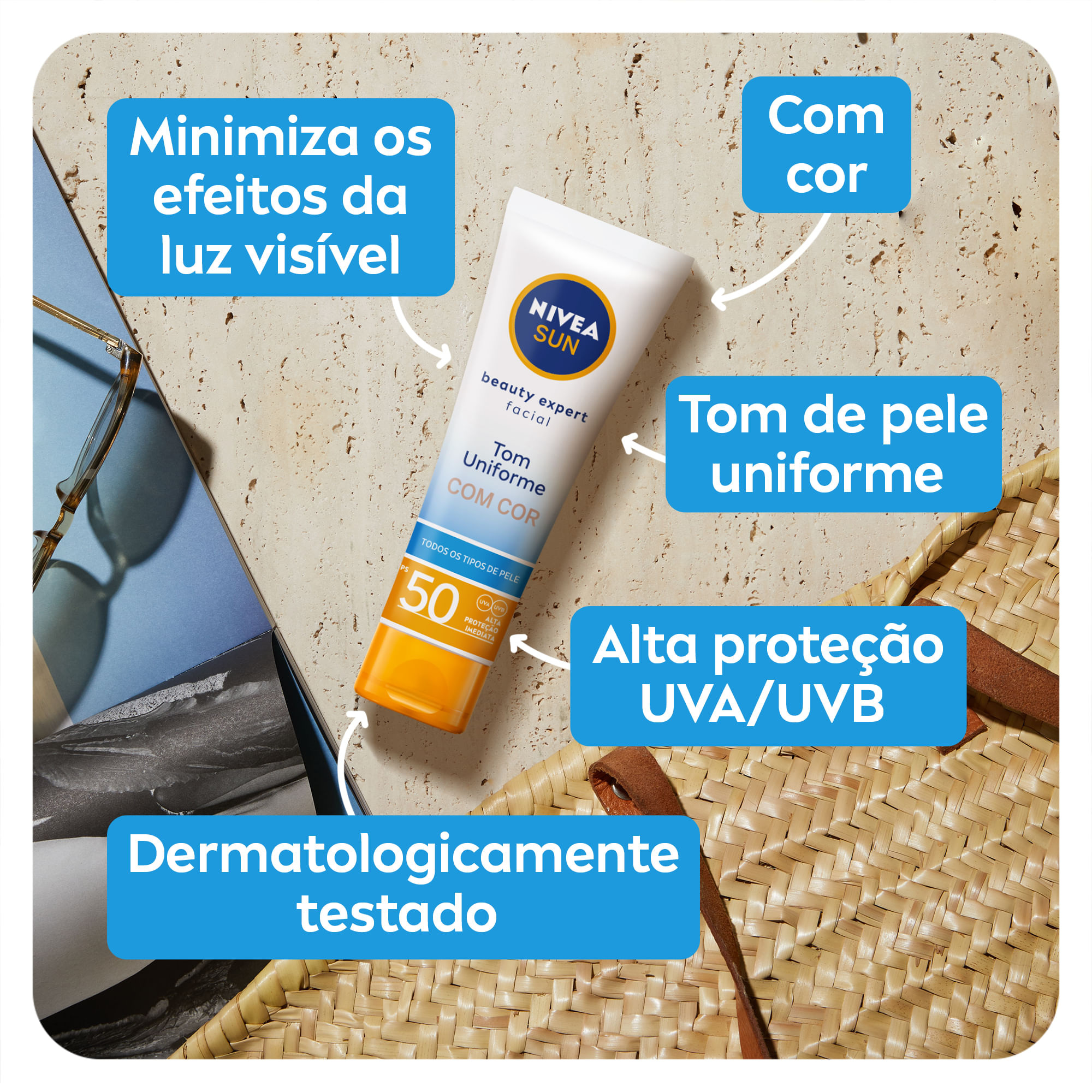NIVEA SUN Protetor Solar Facial Beauty Expert Com Cor FPS 50 50g — imagem 3 | Farmácia Resyla