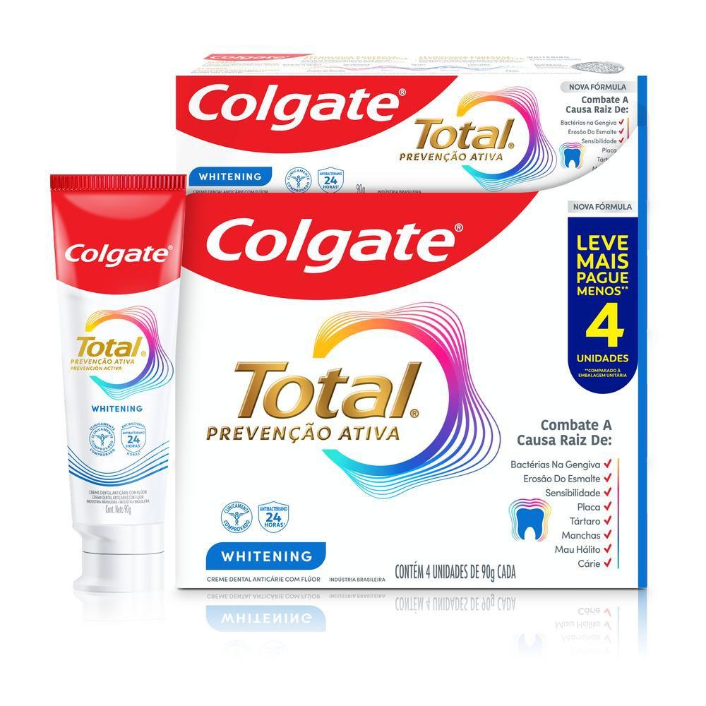Pack Creme Dental Colgate Total Prevenção Ativa Whitening 4 Unidades De 90g Cada — Colgate | Farmácia Resyla