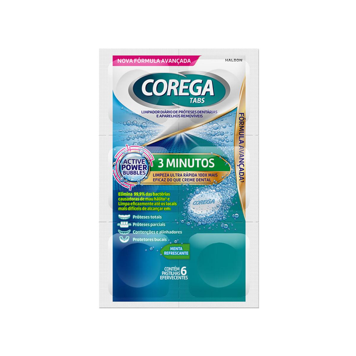 Pastilha de Limpeza Corega Tabs 3 Minutos para Próteses e Aparelhos Removíveis 6 Unidades — Corega | Farmácia Resyla