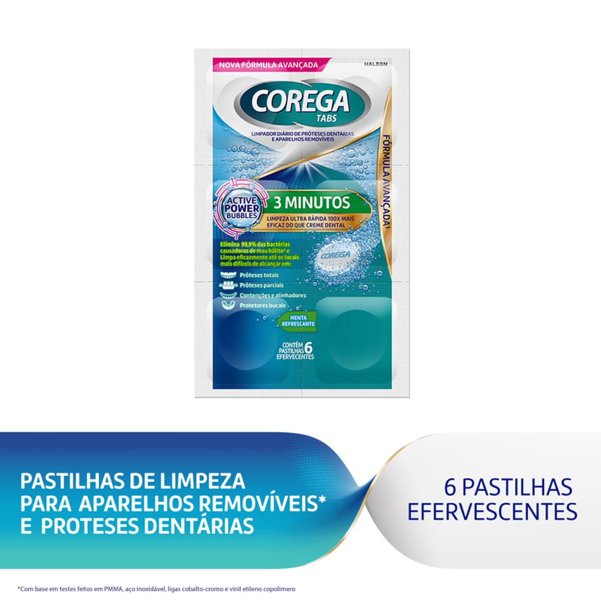 Pastilha de Limpeza Corega Tabs 3 Minutos para Próteses e Aparelhos Removíveis 6 Unidades — imagem 2 | Farmácia Resyla