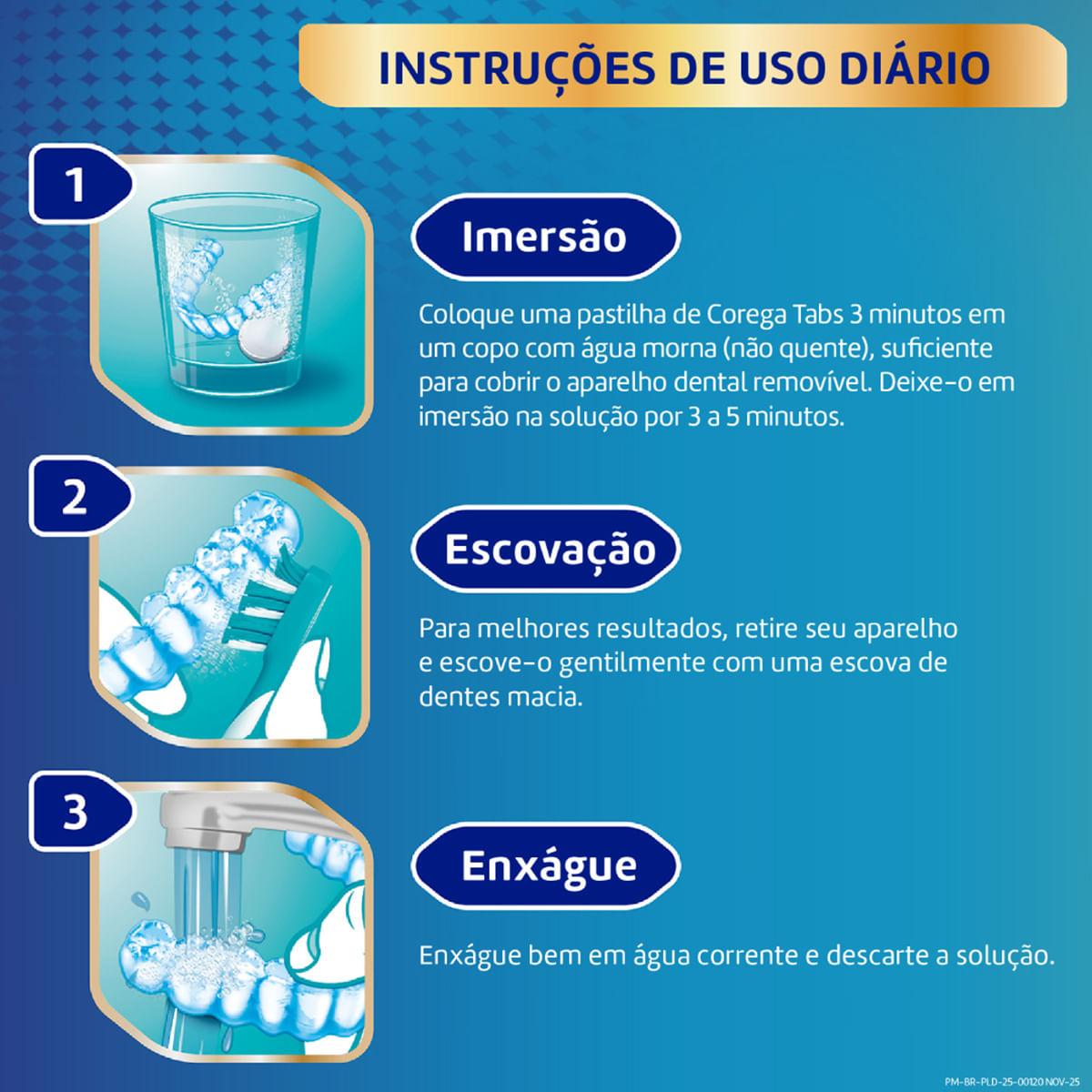 Pastilha de Limpeza Corega Tabs 3 Minutos para Próteses e Aparelhos Removíveis 6 Unidades — imagem 3 | Farmácia Resyla