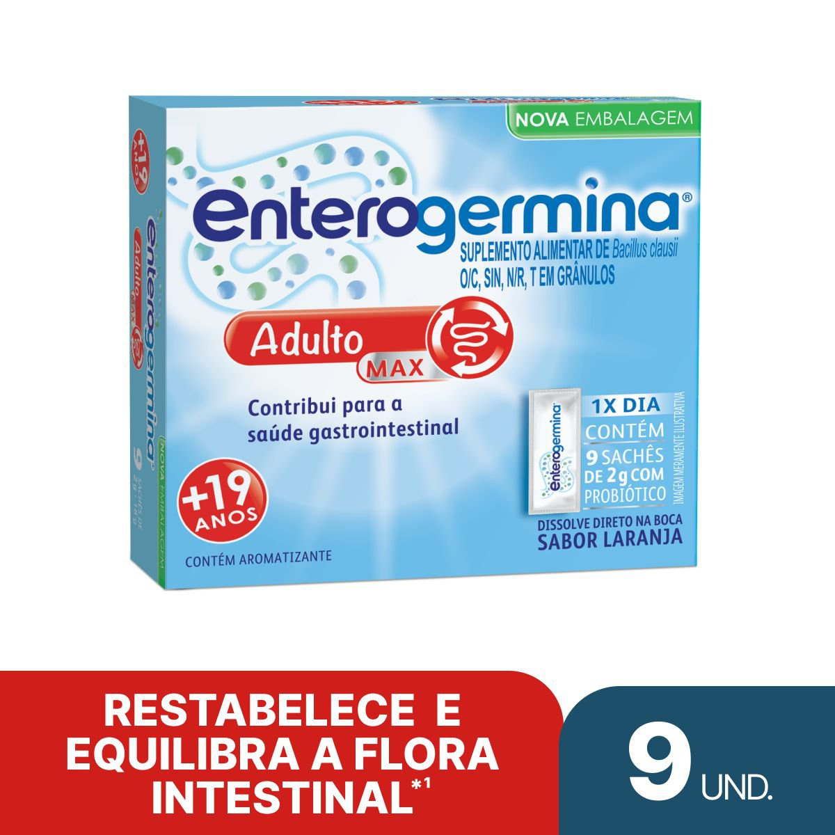 Probiótico Enterogermina Adulto Sabor Laranja 9 Sachês — Enterogermina | Farmácia Resyla
