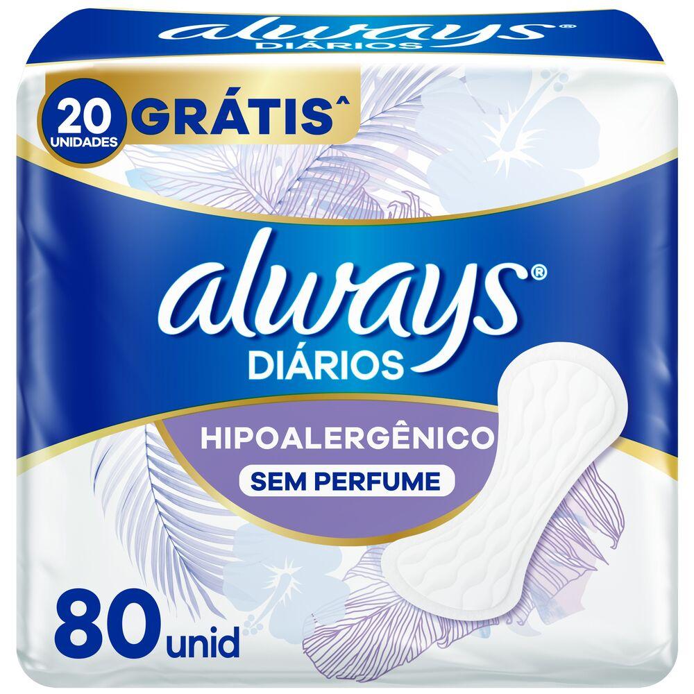 Protetor Diário Always Diários Hipoalergênico Sem Perfume 80 Unidades — Always | Farmácia Resyla