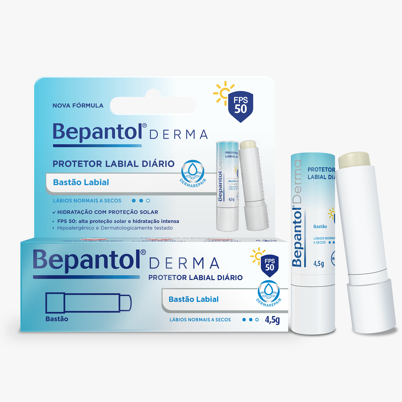 Protetor Labial Bepantol Derma Diário FPS50 4,5g — Bepantol | Farmácia Resyla