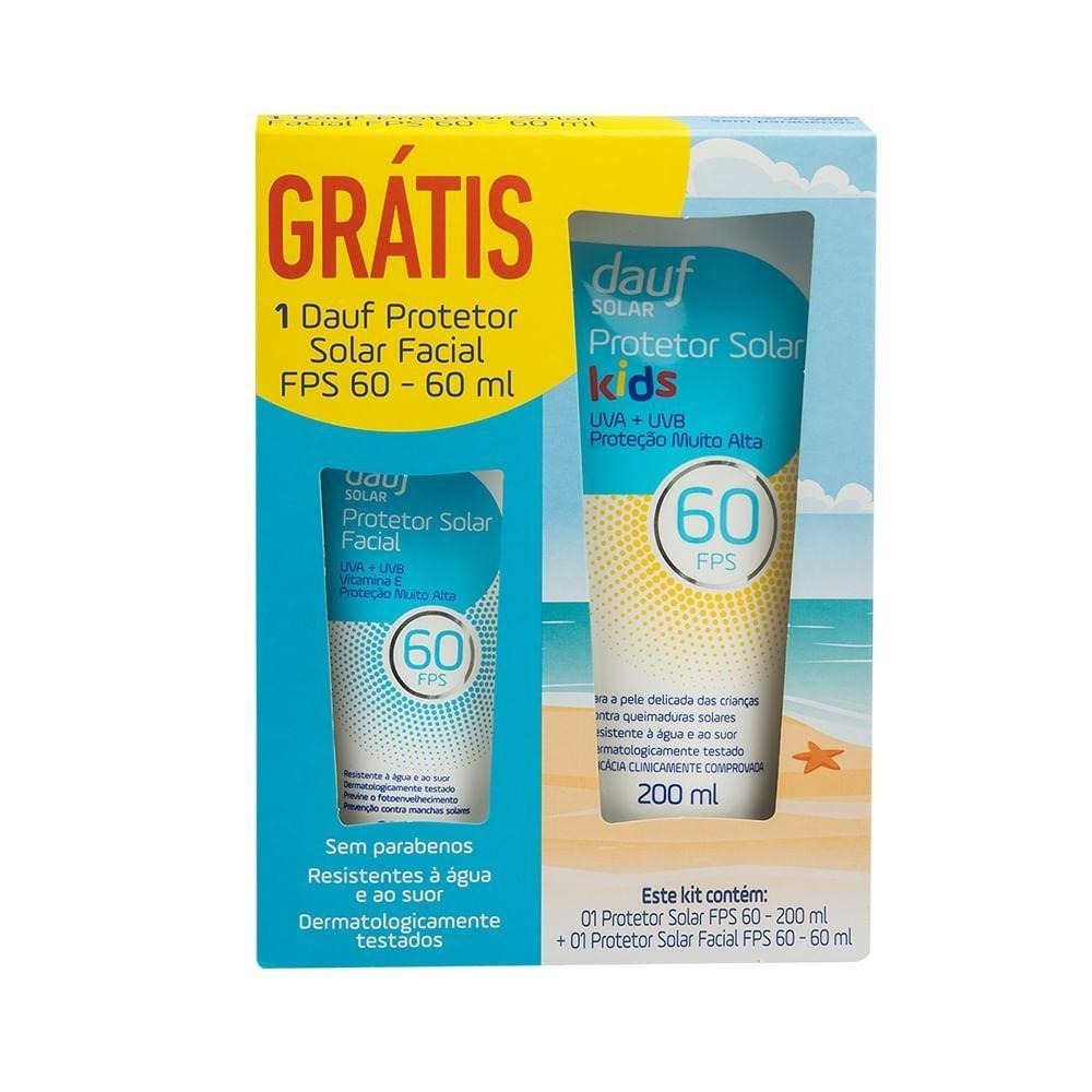 Protetor Solar Dauf Kids Fps60 200ml Gratis Protetor Solar Facial Fps60 60ml — Dauf | Farmácia Resyla