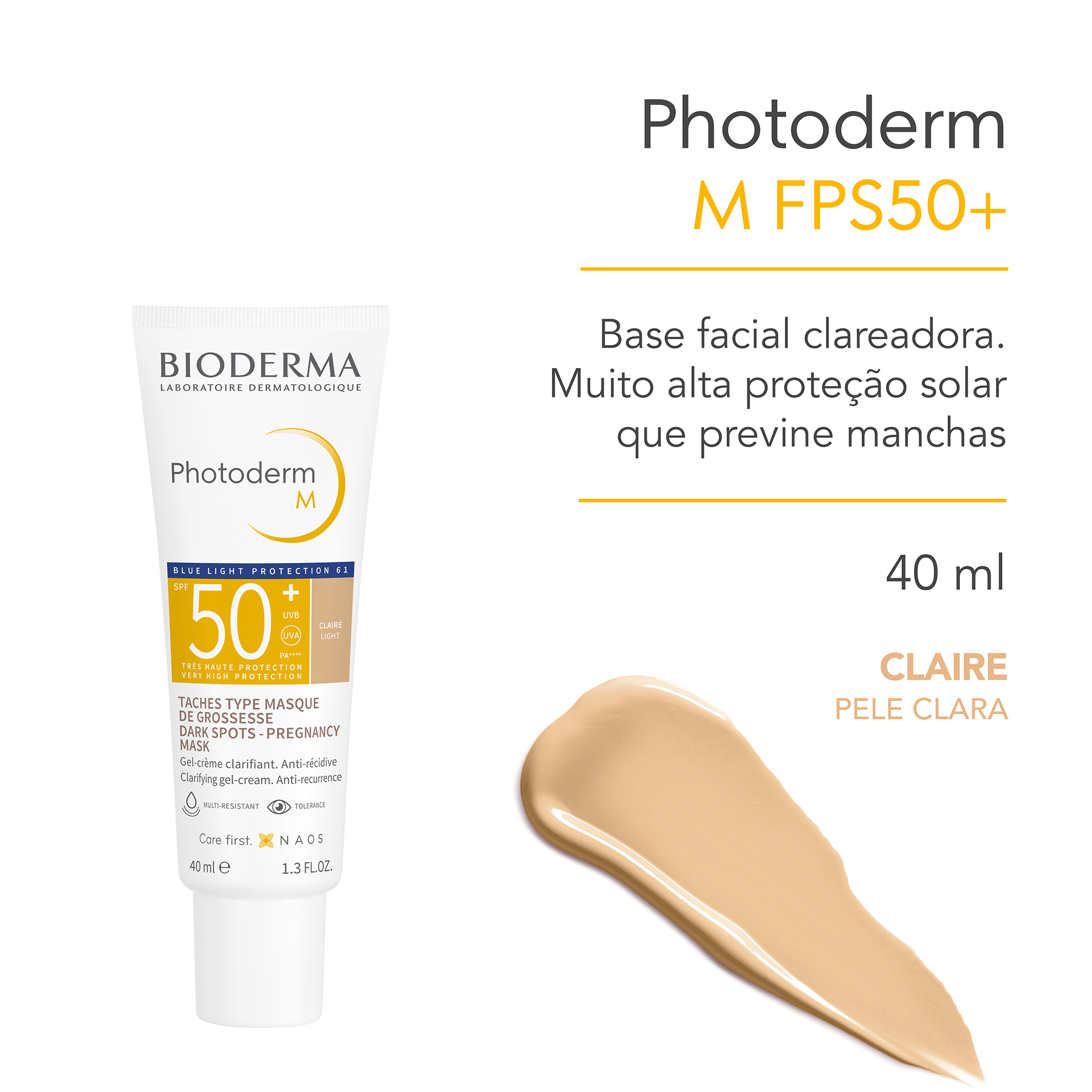 Protetor Solar Facial Bioderma Photoderm M Ação Clareadora FPS 50+ Cor 2.0 40ml — imagem 2 | Farmácia Resyla