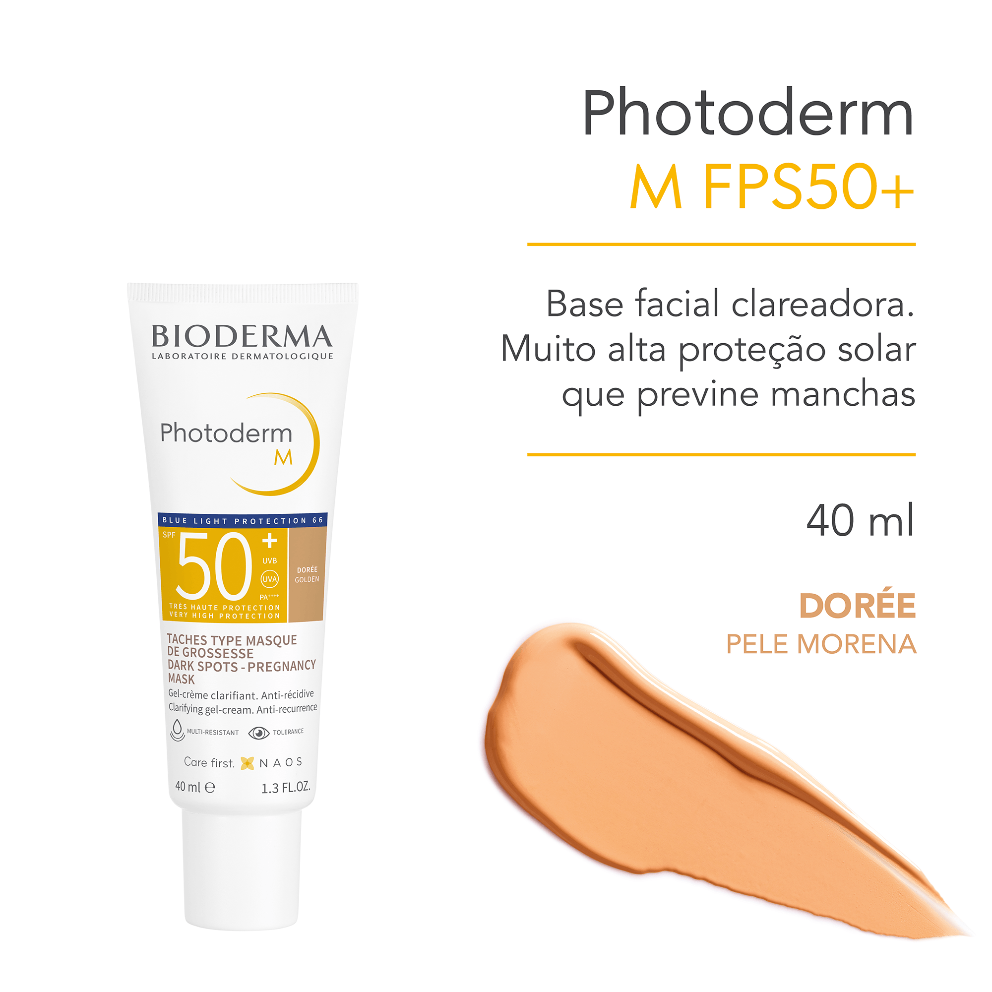 Protetor Solar Facial Bioderma Photoderm M FPS50+ Cor Dorée Golden 40ml — imagem 2 | Farmácia Resyla