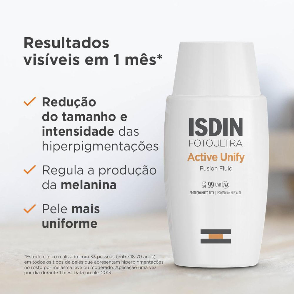 Protetor Solar Facial ISDIN Active Unify FPS99 Fusion Fluid Sem Cor 50ml — imagem 2 | Farmácia Resyla