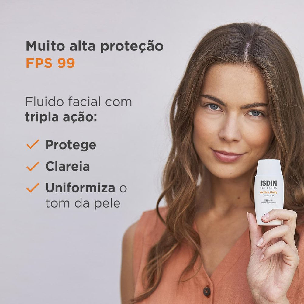 Protetor Solar Facial ISDIN Active Unify FPS99 Fusion Fluid Sem Cor 50ml — imagem 4 | Farmácia Resyla
