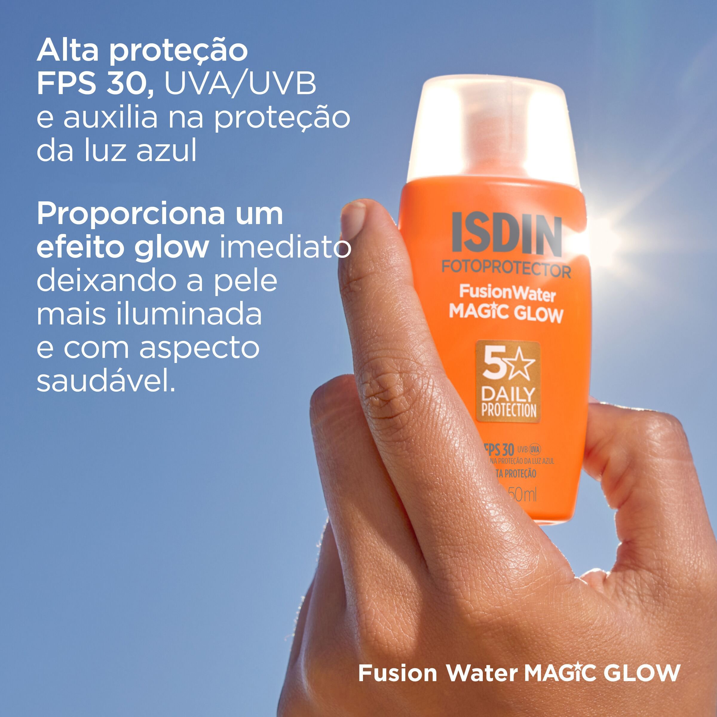 Protetor Solar Facial ISDIN Fusion Water Magic Glow FPS30 50ml — imagem 3 | Farmácia Resyla
