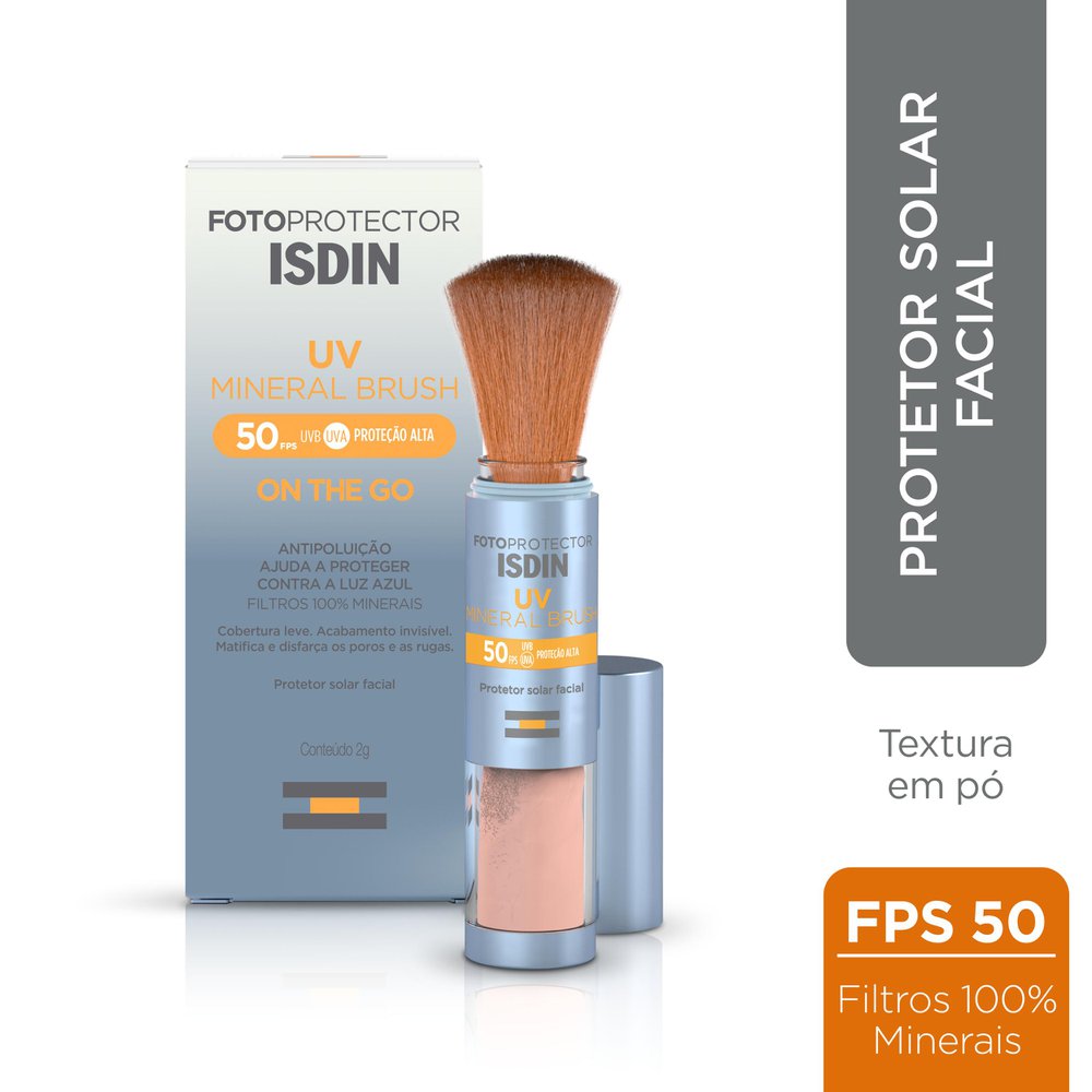 Protetor Solar Facial ISDIN UV Mineral Brush FPS50 On The Go Translúcido 2g — imagem 2 | Farmácia Resyla