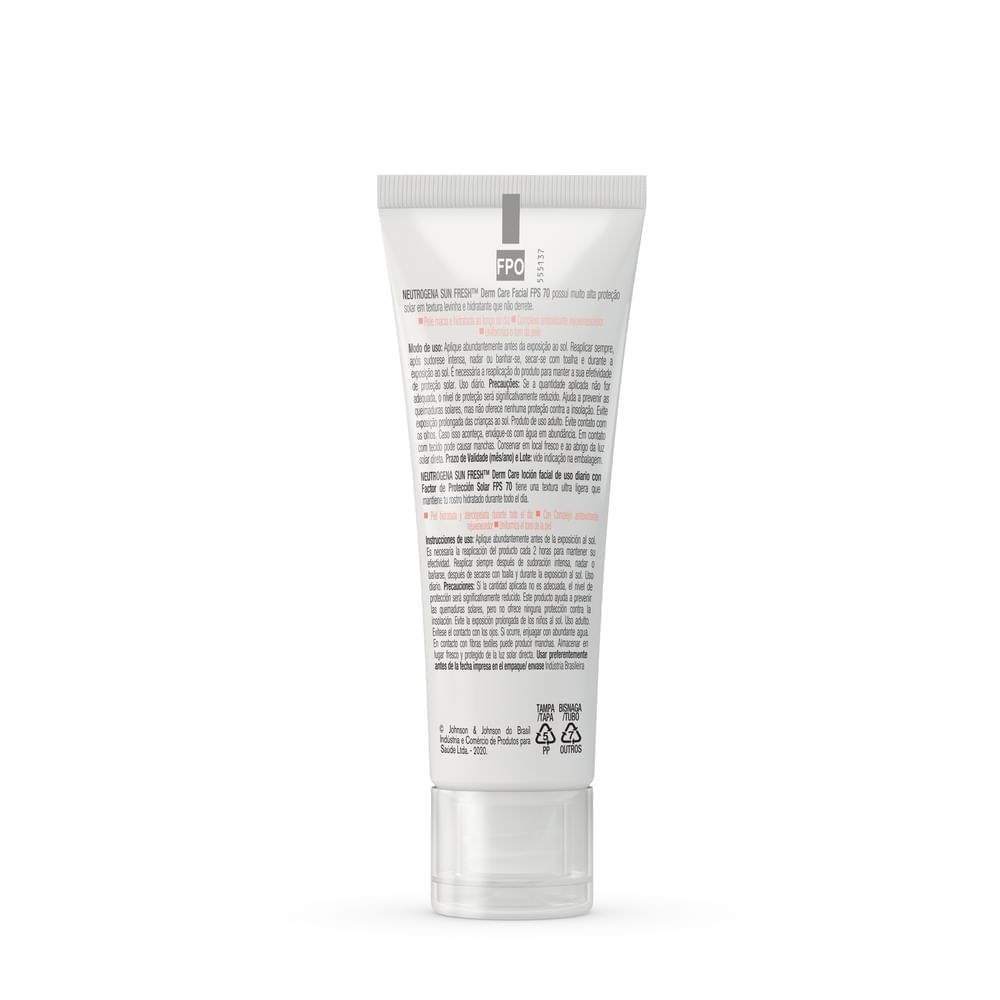 Protetor Solar Facial Neutrogena Sun Fresh Derm Care FPS70 Pele Normal a Seca Com Cor 40g — imagem 4 | Farmácia Resyla