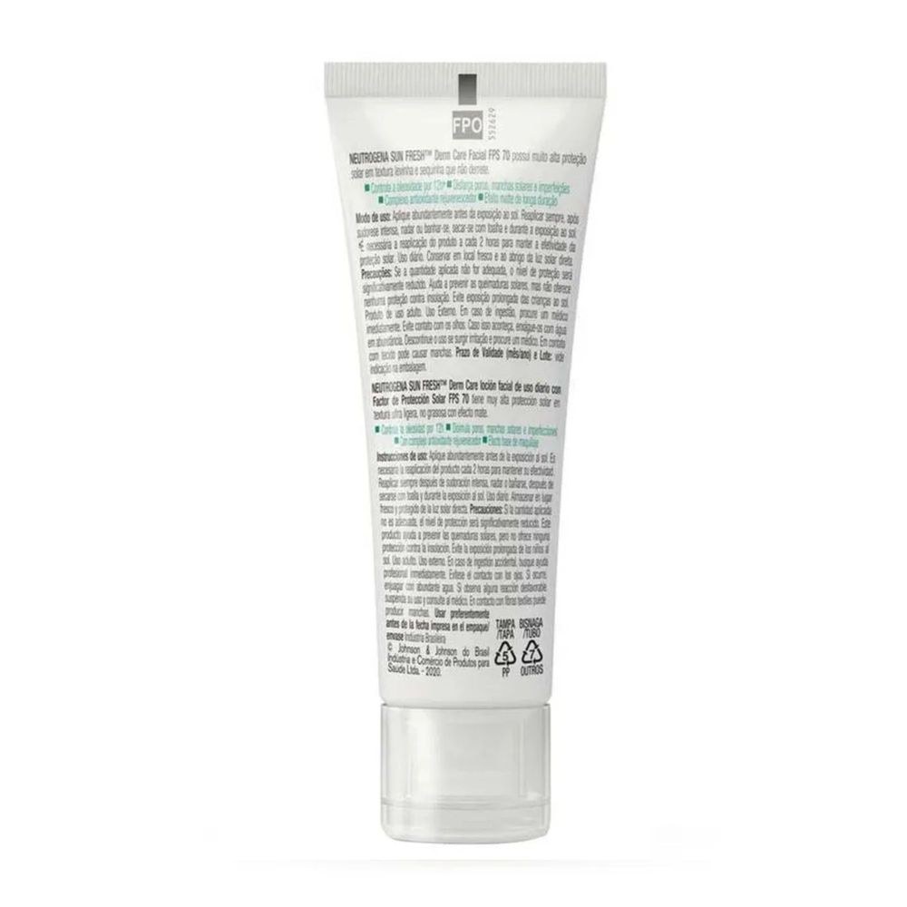 Protetor Solar Facial Neutrogena Sun Fresh Derm Care FPS70 Pele Mista a Oleosa Cor Negra 40g — imagem 3 | Farmácia Resyla