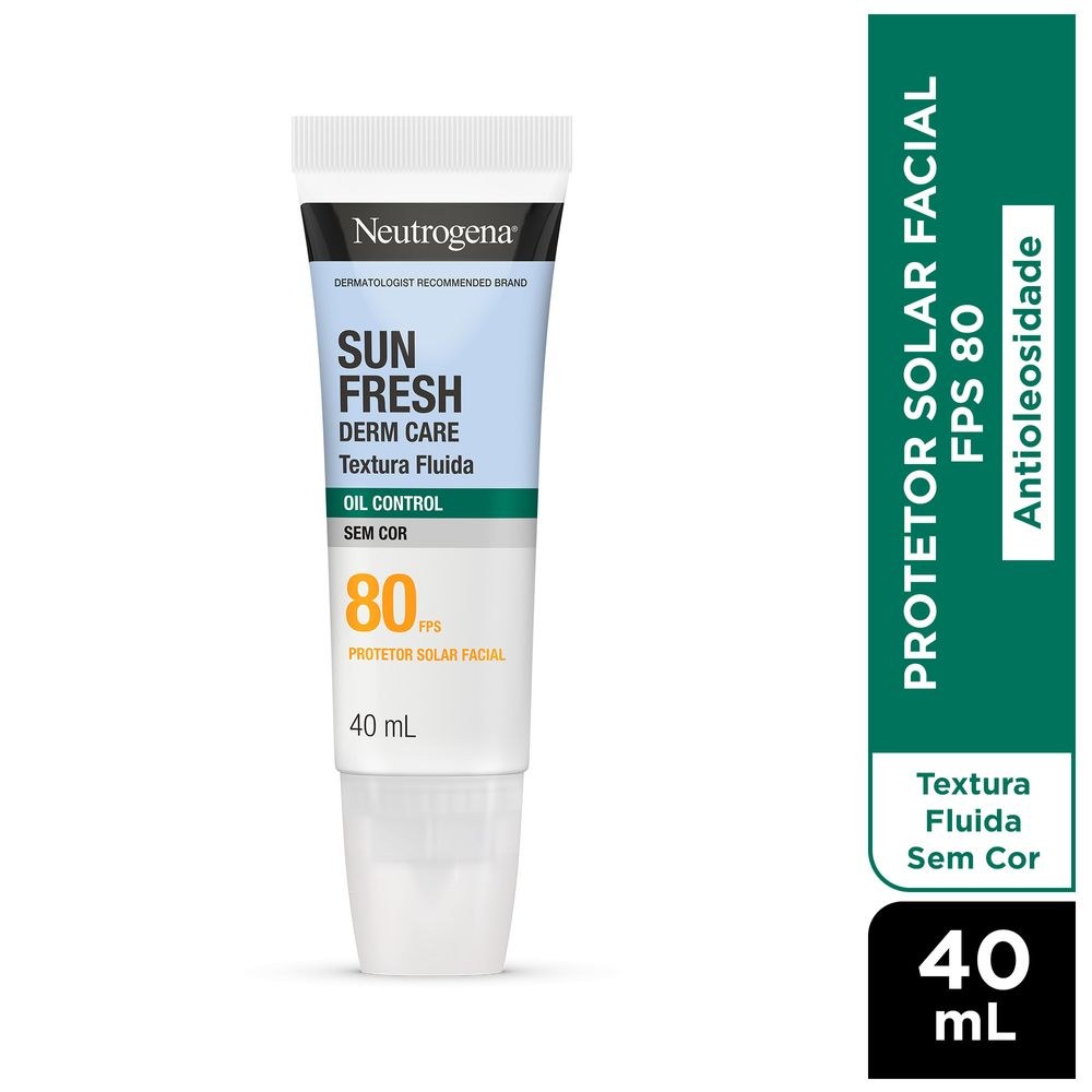 Protetor Solar Facial Neutrogena Sun Fresh Derm Care Oil Control Fluido Sem Cor FPS80 40Ml — Neutrogena | Farmácia Resyla