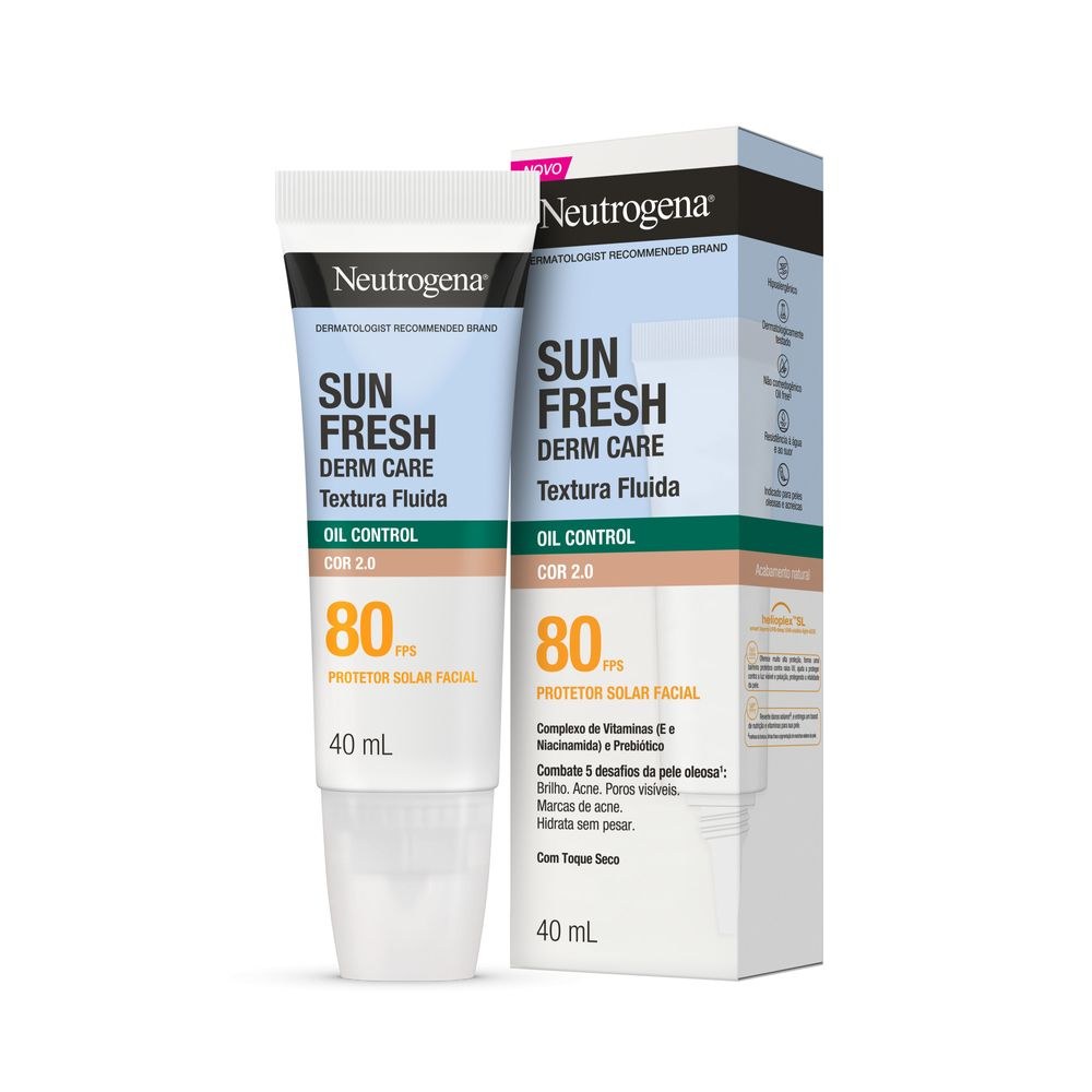 Protetor Solar Facial Neutrogena Sun Fresh Derm Care Oil Control Fluido Cor 2.0 FPS80 40mL — imagem 4 | Farmácia Resyla