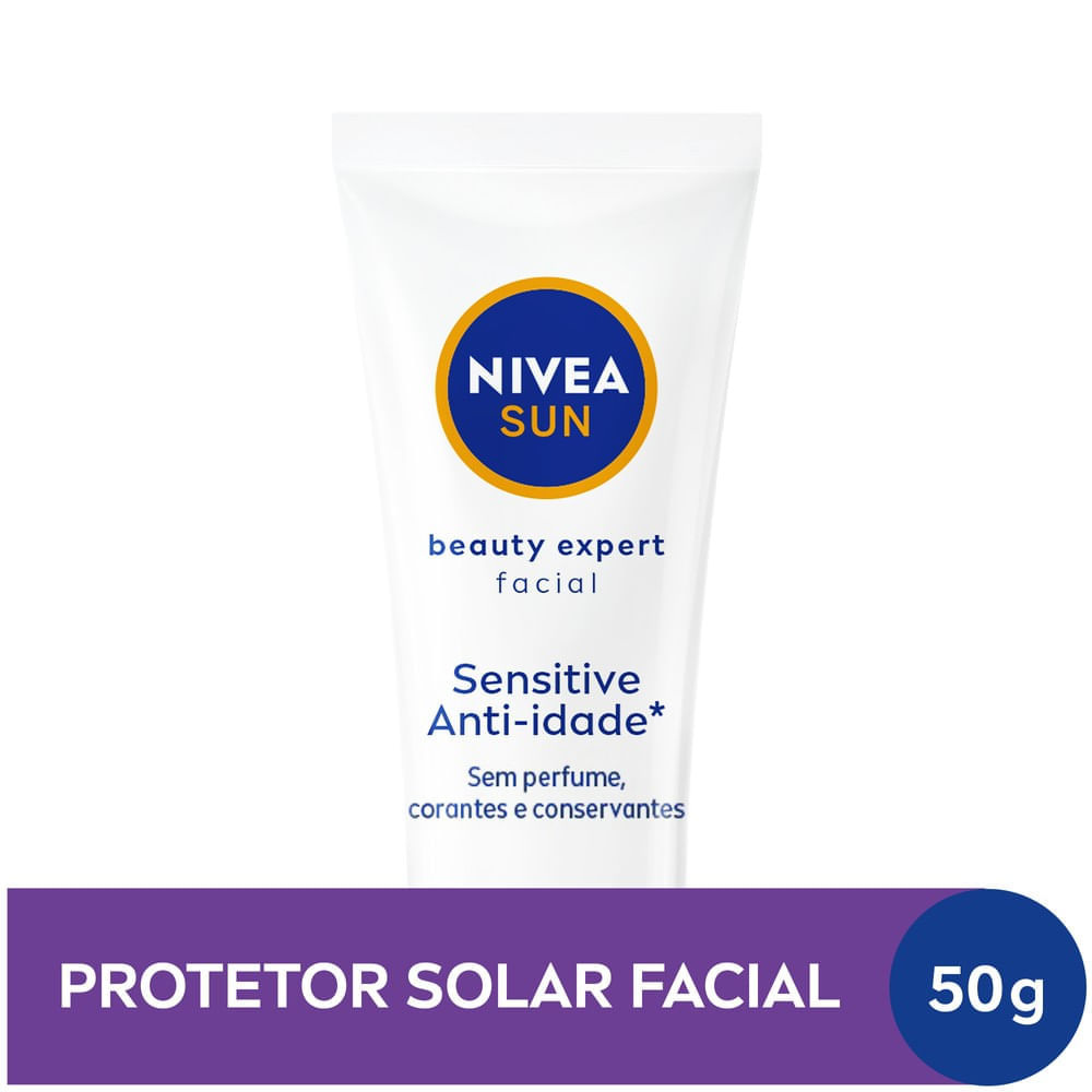 Protetor Solar Facial Nivea Sun Beauty Expert Sensitive FPS50 Anti-idade Sem Perfume 50g — Nivea | Farmácia Resyla