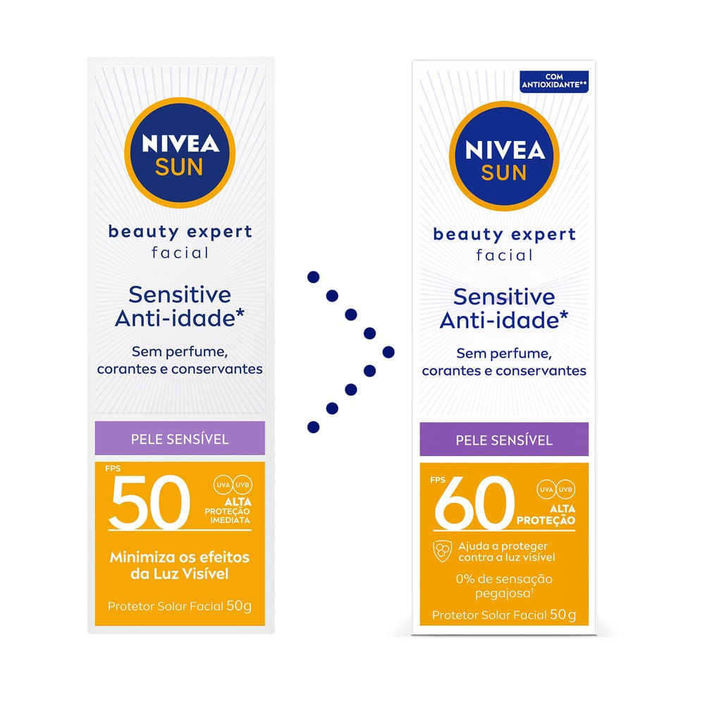 Protetor Solar Facial Nivea Sun Beauty Expert Sensitive FPS50 Anti-idade Sem Perfume 50g — imagem 2 | Farmácia Resyla