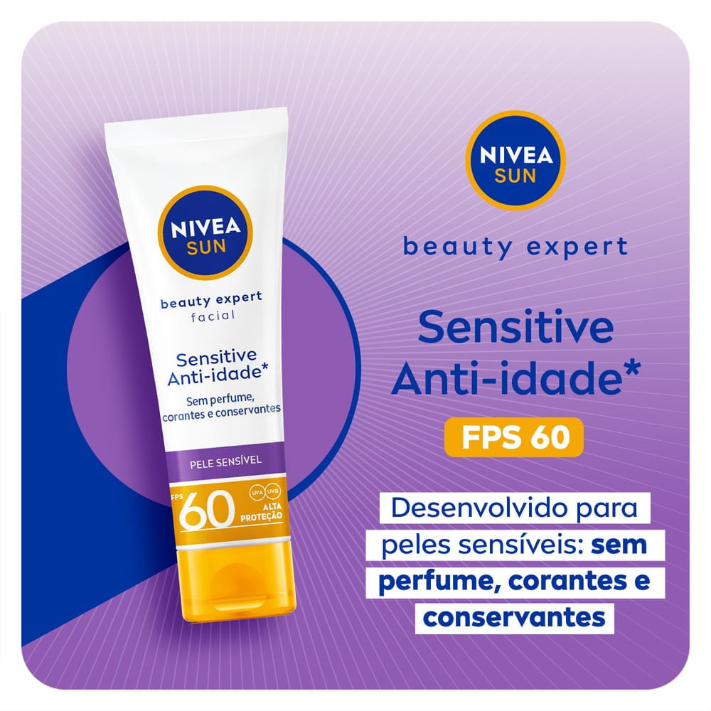 Protetor Solar Facial Nivea Sun Beauty Expert Sensitive FPS50 Anti-idade Sem Perfume 50g — imagem 3 | Farmácia Resyla