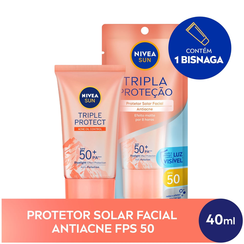 Protetor Solar Facial Nivea Sun Tripla Proteção FPS50 Antiacne 40ml — Nivea | Farmácia Resyla