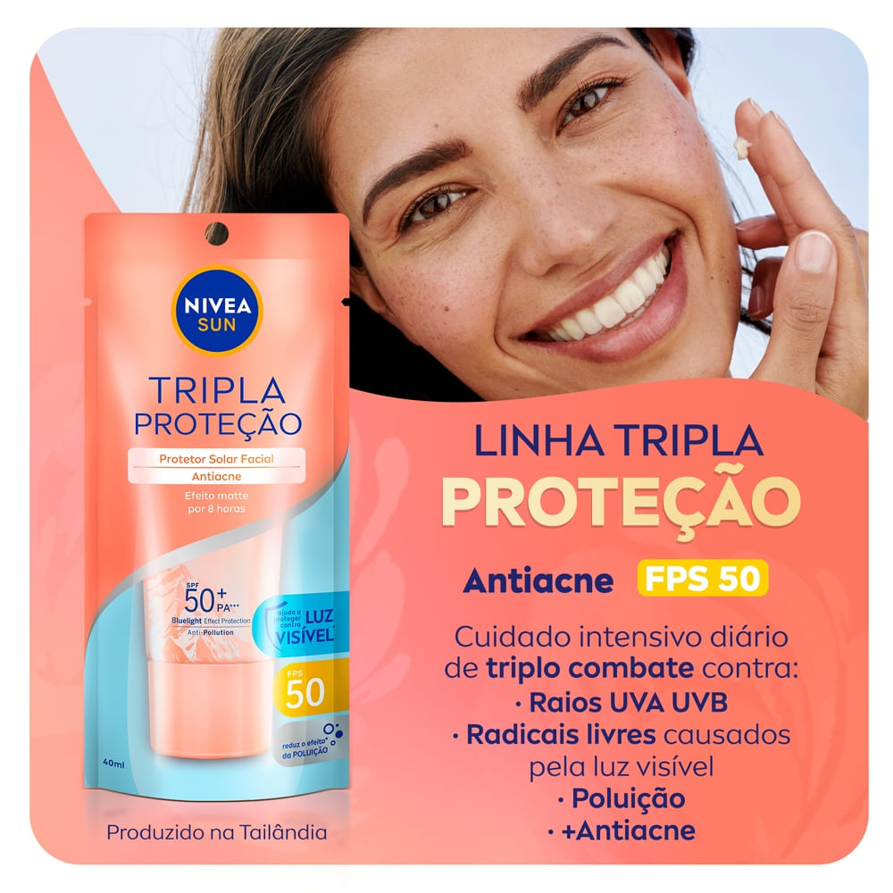 Protetor Solar Facial Nivea Sun Tripla Proteção FPS50 Antiacne 40ml — imagem 3 | Farmácia Resyla