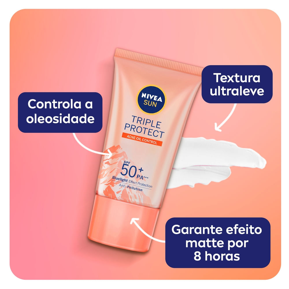 Protetor Solar Facial Nivea Sun Tripla Proteção FPS50 Antiacne 40ml — imagem 4 | Farmácia Resyla