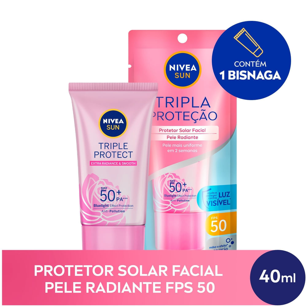 Protetor Solar Facial Nivea Sun Tripla Proteção FPS50 Pele Radiante 40ml — imagem 3 | Farmácia Resyla