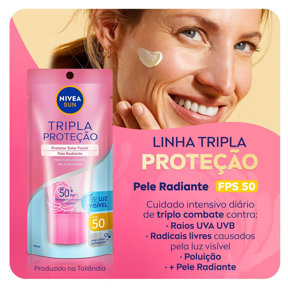 Protetor Solar Facial Nivea Sun Tripla Proteção FPS50 Pele Radiante 40ml — imagem 4 | Farmácia Resyla