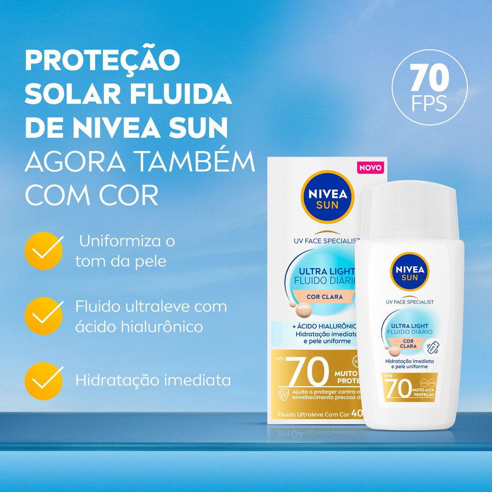 Protetor Solar Facial Nivea Sun Ultra Light Clara Uv Face Specialist Fps70 40ml — imagem 3 | Farmácia Resyla